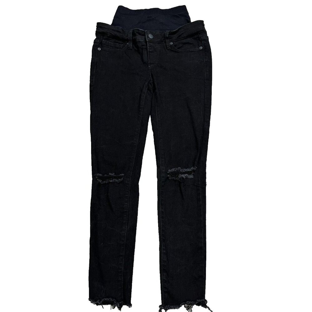 Blanqi Women's Tummy Support Distressed Fray Hem Maternity Jeans Size 2 Black